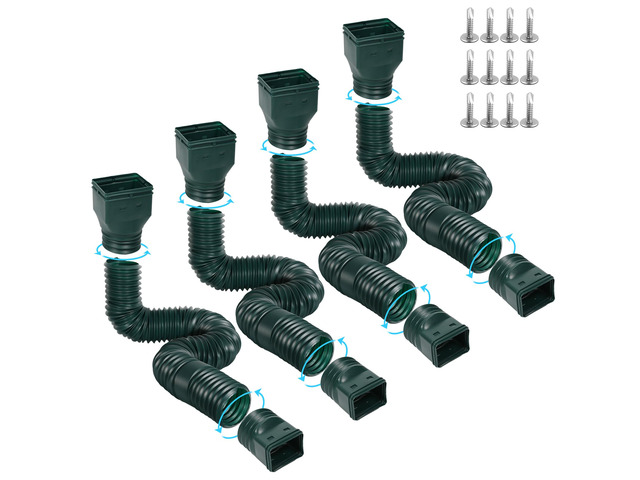 4 Pack Flexible Gutter Downspout Extensions Extendable from 21' to 67', Downspout Extender Comes with Adapters, Thickened Down spout Drain...