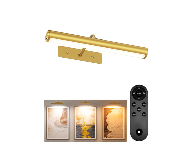 Wireless Picture Light for Wall, 13 Inch 4000mAh Rechargeable Battery Painting Light with Remote, 3 Color Temps Dimmable Gold LED Art Light for...