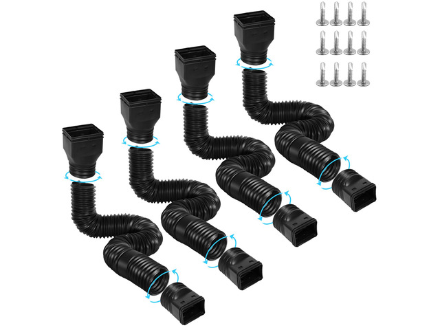 4 Pack Flexible Gutter Downspout Extensions Extendable from 21' to 67', Downspout Extender Comes with Adapters, Thickened Down spout Drain...
