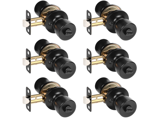 6 Pack Matte Black Door Knobs Interior Privacy Door Knob Bedroom Bathroom Door knobs with Lock Keyless Doorknobs, Black Door Handles