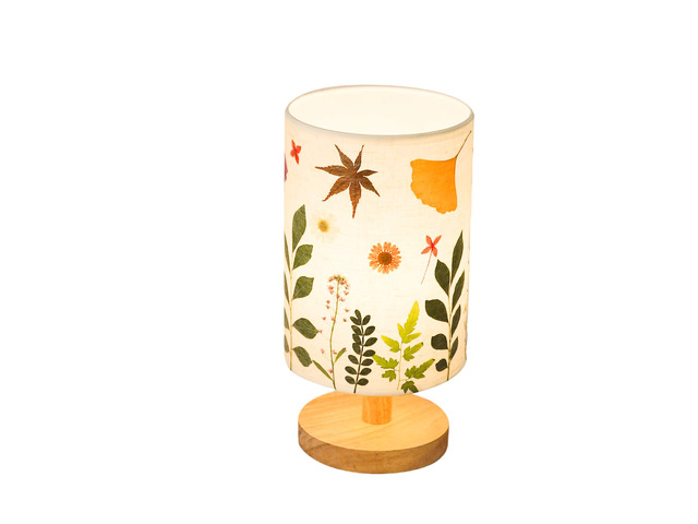 Pressed Flowers Table Lamp 5W LED 3Color Temperatures Dried Flower Bedside Lamp Linen Shade with Wood Base for Bedroom Living Room Desk Office