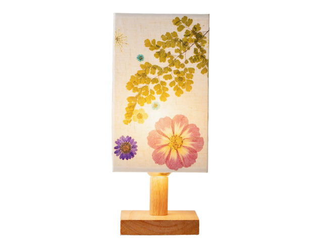 Dried Flowers Table Lamp 5W LED 3Color Temperatures Pressed Flower Bedside Lamp Square Linen Shade with Wood Base for Bedroom Living Room