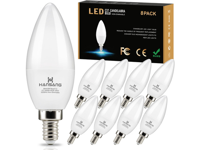 8 Pack E12 LED Chandelier Light Bulbs 60W Equivalent 4000K Daylight Candelabra Light Bulb, Type B Small Base Candle B11, Ceiling Fan Light Bulbs, 6...