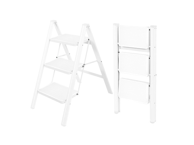 3 Step Ladder,Lightweight Folding Step Stool with Wide Anti-Slip Pedal, 330LBS Capacity, Heavy Duty,Sturdy Iron Metal Step Stool for Home, Kitchen,...