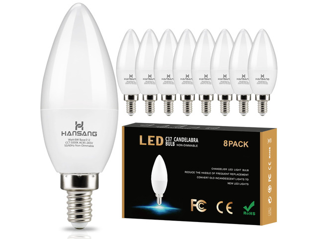 8 Pack E12 LED Ceiling Fan Light Bulbs 60W Equivalent 5000K Daylight Type B Candelabra Light Bulbs, Small Base Candle B11 Chandelier Light Bulb, 6...