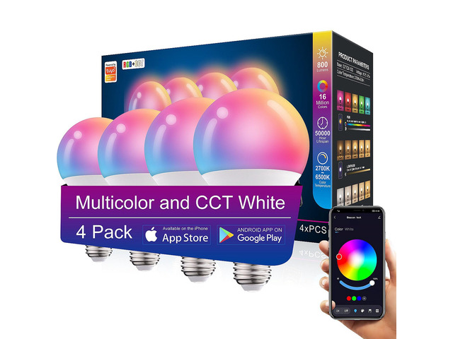 4 Pack Smart Light Bulbs,WiFi & Bluetooth LED Light Bulb That Works with Alexa & Google Home, Color Changing Light Bulb, 10W A19 E26 2.4Ghz WiFi...