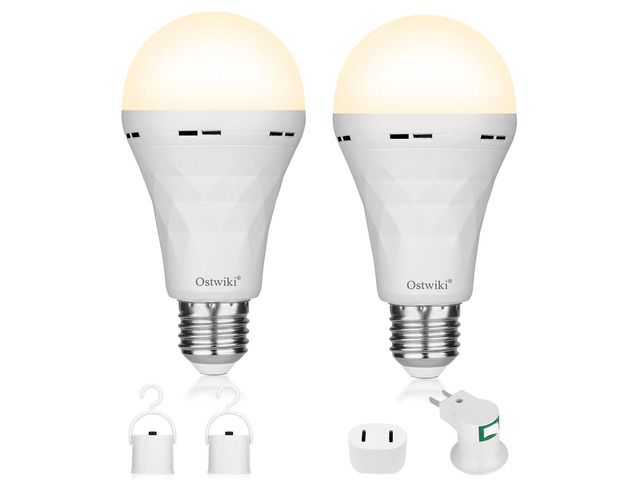Rechargeable Emergency Light Bulbs for Power Outage, 2 Pack A21 9W E27 3000K Warm Battery Backup Soft Light Bulbs for Lamps Self-Charging Lamps for...