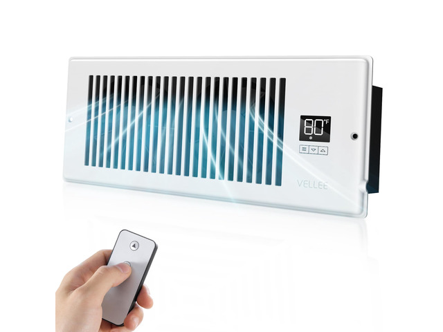 Quiet Register Booster Fan Fits Duct Opening 4' x 12' (White) 10 Speeds Remote Control, 3 Modes, Cooling/Heating - Vent Air Temp Triggered Auto...