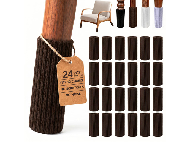 24 PCs Furniture Leg Socks - Coffee Knitted Furniture Socks, Double Thickness Chair Leg Floor Protectors, High Elastic Chair Leg Covers Furniture...