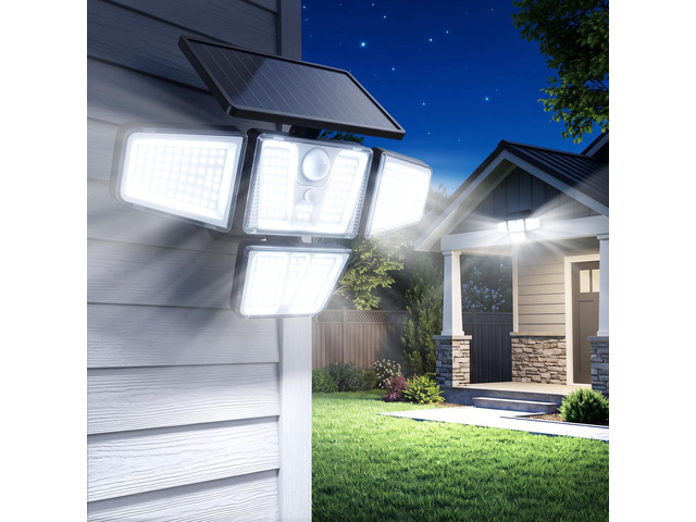 Solar Flood Lights 3600LM,270° Motion Sensor Outdoor Lights-Remote 4 Heads 3 Modes Solar Lights Outdoor, Glass Panel, IP65 Waterproof Outdoor...