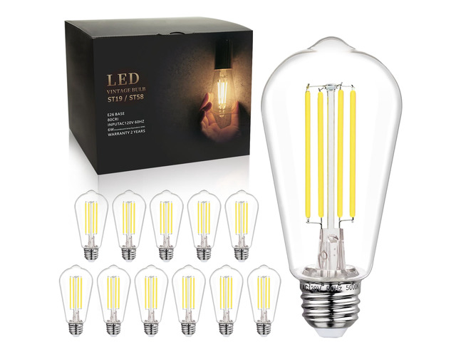 12Pack Shatter-Resistan Vintage LED Edison Bulbs,5000K Daylight White E26 LED bulbs 60 Watt 800LM, Dimmable 6W Edison Light Bulbs 60W Equivalent,...