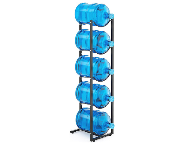 5 Gallon Water Jug Stand Holder: 5 Tier Blue Steel Rack, 14.5 x 53 x 14 Inches, Holds Up to 5 Jugs, 22 Pounds Each, Space-Saving Design, Indoor...
