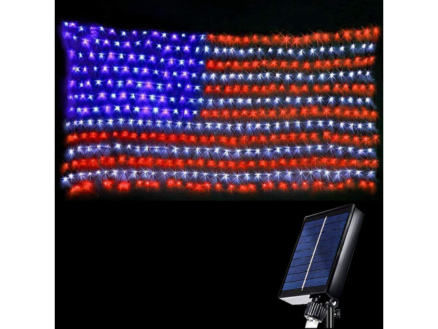 Solar Powered American Flag Lights, 420 LEDs Net Light up Outdoor Solar Flag Lights Super Bright Leds Waterproof USA Light for 4th of July...