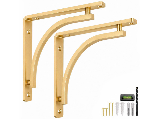Classic Brass Heavy Duty Shelf Brackets 12 inch by Gold L Bracket, Wall Mounted Support, Shelving Metal Bracket, Decorative Shelf Brackets, with...