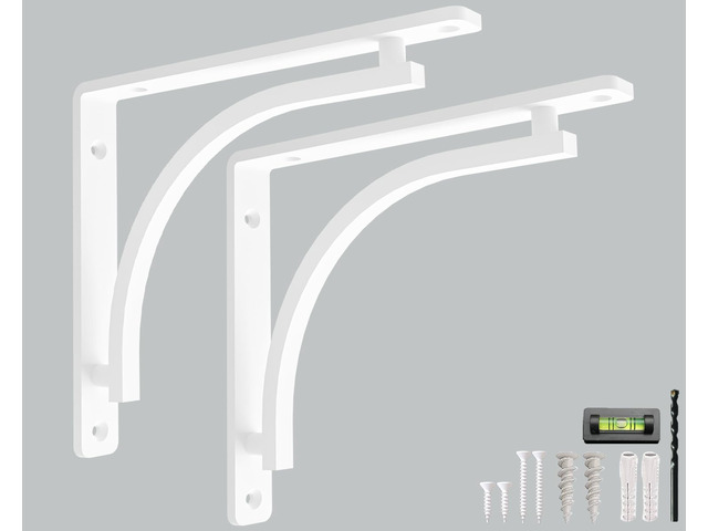 Classic White Heavy Duty Shelf Brackets 12 inch by L Bracket, Wall Mounted Support, Shelving Metal Bracket, Decorative Shelf Brackets, with...
