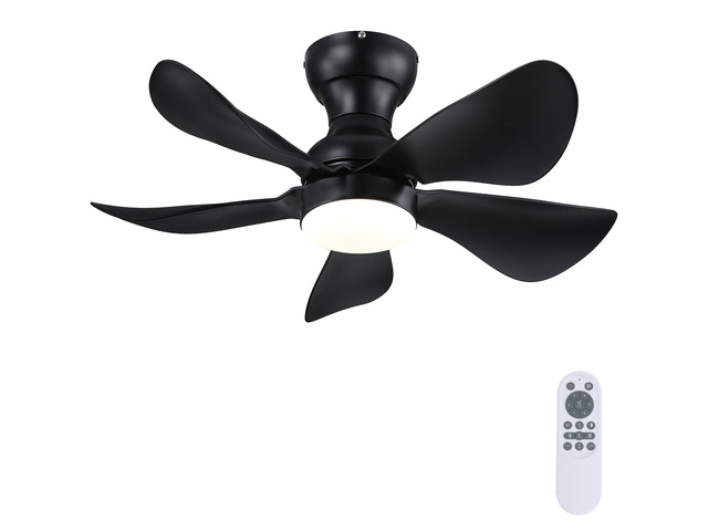 30'Black Low Profile Flush Mount Ceiling Fans with Lights and Remote Super Large Airflow with 6 Wind Speeds, Reversible, Dimmable 3 CCT LED, 30W...