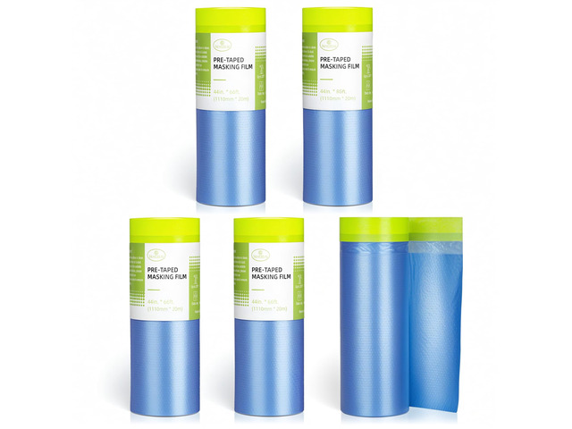 Pre-Taped Masking Film for Painting - 44' x 66' Painters Plastic Sheeting with Automotive Paint Tape and Drape for Covering Cars, Walls, Windows...