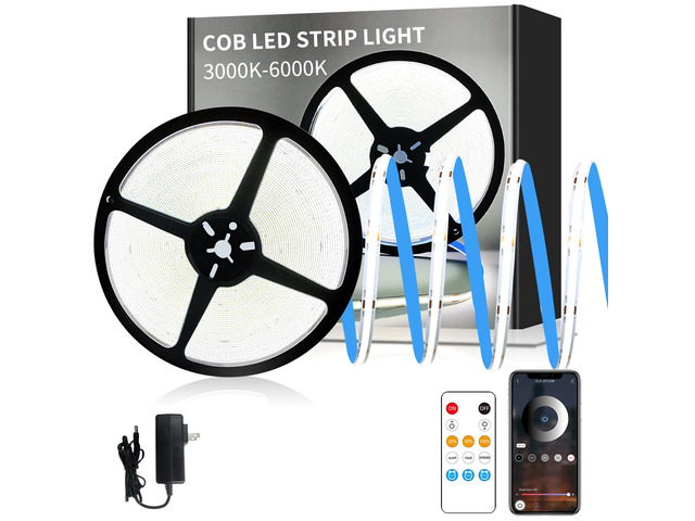 50FT COB LED Strip Lights 6000K White Dimmable DC 24V Flexible LED Tape Light for Bedroom, with Remote and app Control LED Light Strip,for DIY Home...
