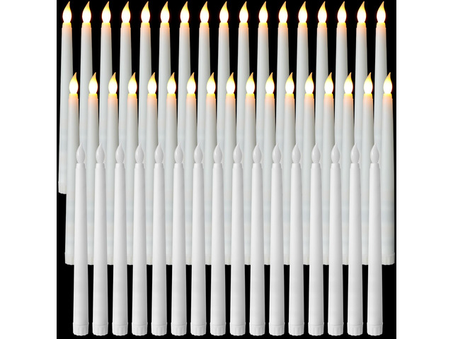50 Pcs 9.7 Inch White LED Flameless Taper Candles Bulk Battery Operated Taper Candles, Artificial Flickering Candlesticks, for Wedding Church...