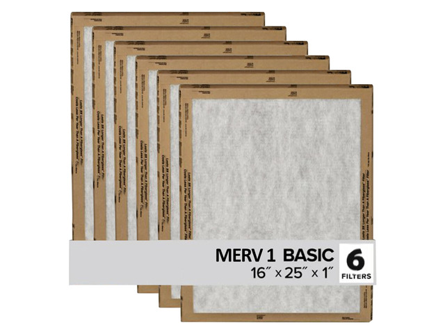 16x25x1 Air Filter, 3M MERV 1 HVAC Flat Furnace Filter Replacement, 6-Pack (Actual Size 15.98x25x0.98 in)