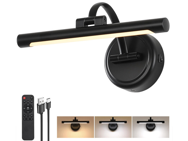 Rechargeable Picture Light for Wall, Cordless Art Lights Battery Operated, Dimmable Wall Light with Remote & Timer, 3 Color Modes for Paintings,...