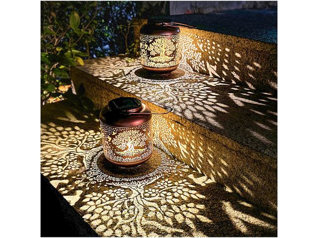 2 Pack Tree of Life Outdoor Solar Hanging Lanterns Waterproof LED Solar Lights Metal Decorative Lantern for Garden, Patio, Courtyard, Backyard,...