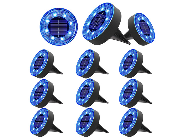 12 Pack 3.4inch Solar Ground Lights Outdoor Waterproof, Blue 8LED Solar Powered Garden Lights Disc Landscape Pathway Lights for Patio Lawn Yard...