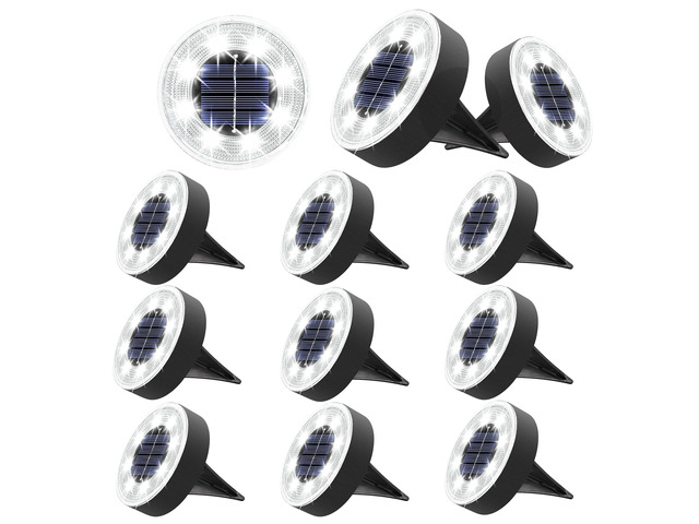 12 Pack 3.4inch Solar Ground Lights Outdoor Waterproof, White 8LED Solar Powered Garden Lights Disc Landscape Pathway Lights for Patio Lawn Yard...