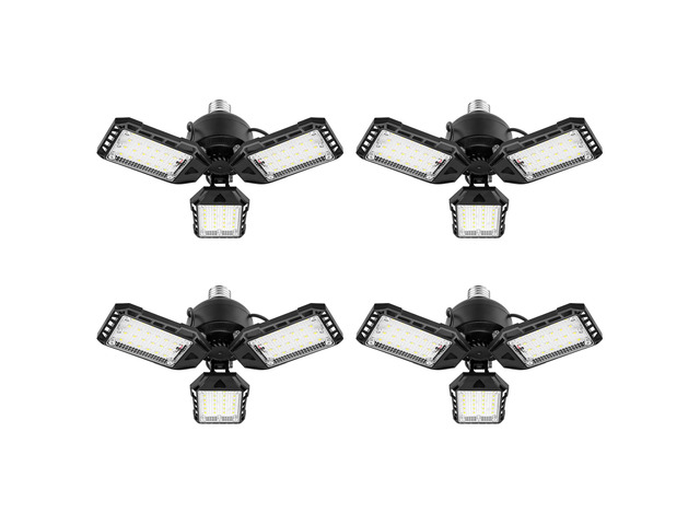 LED Garage Lights for Garage LED Bay Lighting, E26/E27, 4 Pack 3+1 Deformable Panels, Shop Barn Light Garage Ceiling Lights Bulb for Basement...