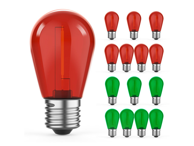 15 Pack S14 Colored LED String Light Bulbs, 1W Plastic Shatterproof Replacement Bulbs for Outdoor Patio Backyard Lights, E26 Medium Base, Dimmable,...