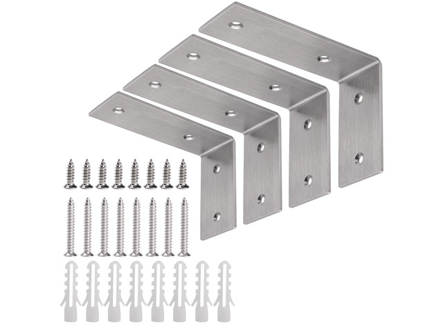 Heavy Duty L Brackets, 5×3×1.8 in Shelf Brackets, Brushed Nickel 3mm Thick Stainless Steel, 55 LB Load Capacity, Wide Support Design, Easy...