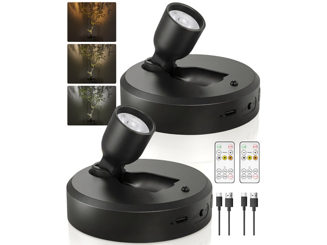 2-Pack Spotlight Indoor, Rechargeable Battery Picture Lights, Wireless Uplights with Remote, Dimmable, 3 Color Temperatures, Timer, Accent Lighting...