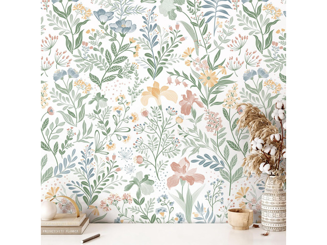 Floral Peel and Stick Wallpaper Boho Nature Wall Paper 17.3×393 Self Adhesive Floral Contact Paper Cabinet Flower Modern Wildflower Wallpaper...