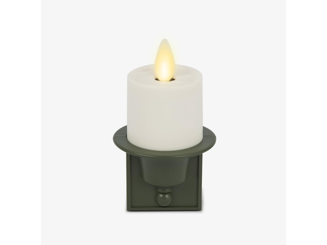 Flameless Candle Nightlight w/Dusk to Dawn Light Dark Auto Sensor, Loden Green Wall Plug Indoor Night LED Light w/Real-Flame Effect Technology,...