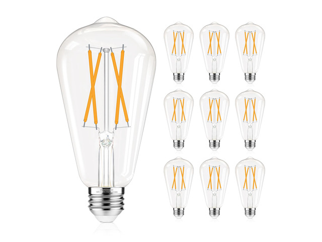 Dimmable Edison Bulbs 2700K Warm White, E26 LED Bulb 60 watt Equivalent ST58 Vintage Light Bulbs, 600LM, 90+ CRI, E26 Base, Clear Glass, 10 Pack