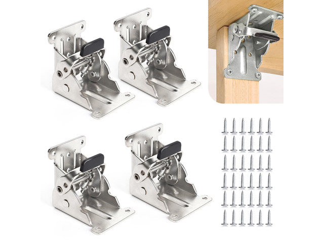 4 Pack Locking Hinge for Folding Table Brackets (Silver) Heavy Duty Folding Table Leg Hinges 90 Degree Folding Leg Support Bracket for Table Legs...