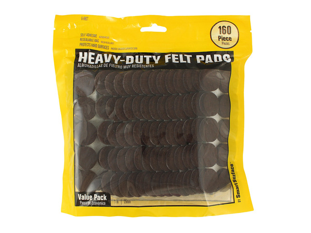 8827 Heavy Duty Self Adhesive Furniture Felt Pads 1-Inch Round Brown 160-Piece Value Pack in Resealable Bag
