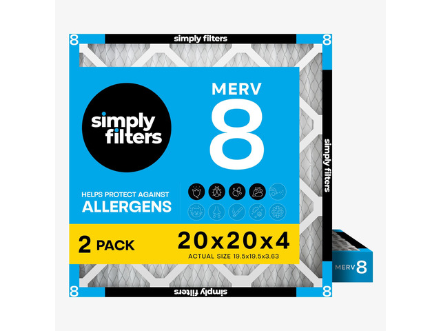 20x20x4 Air Filter, MERV 8, 2 Pack, Furnace Air Filter for HVAC (Actual Size:19.5'x19.5'x3.63') DUST, Pet, & Allergy Control
