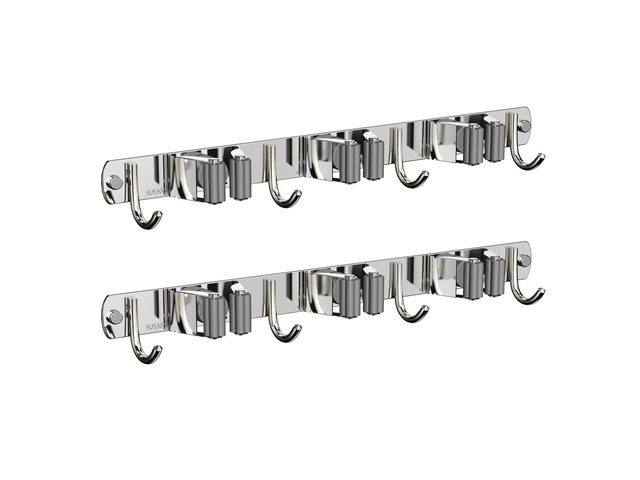 2 Pack Mop and Broom Holder Wall Mount for Kitchen Garden Garage Laundry Non-slip Broom Hanger, Stainless Steel, Heavy Duty Mop Broom Organizer,...