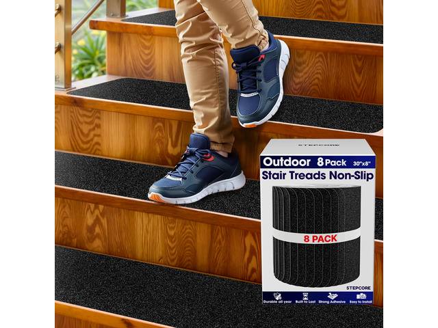Outdoor Stair Treads Non Slip 30' x 8' 8-Pack Waterproof 80-Grit Grip Strips for Wooden Steps Anti Slip & Anti Skid Step Treads by