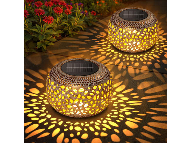 Solar Lanterns Outdoor Waterproof, Hollow Out Solar Table Lamp Patio Decor 2 Lighting Modes Retro Metal Solar Lights for Outside Garden Yard Porch...
