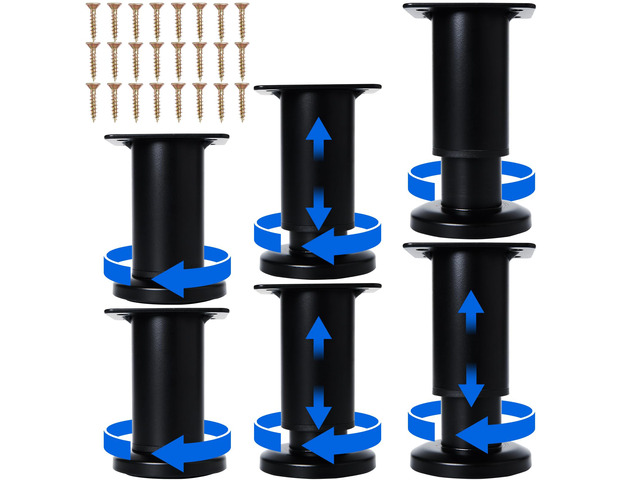 6 Pcs Adjustable Height Furniture Support Legs [with Screws] 3.15-4.72 inch, Metal Heavy Duty Furniture Replacement Legs for...