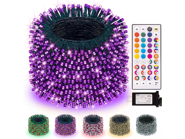 Color Changing Christmas String Lights Connectable, 66Ft 200 LED 35 Colors Halloween Lights Outdoor with Remote, Orange and Purple Light Plug in...
