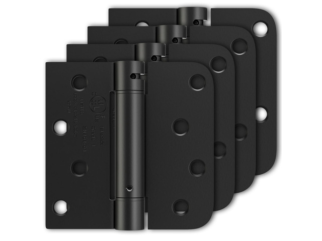 4 Pack Self Closing Door Hinges 4 Inch, Matte Black Spring Loaded Hinges with Square & 5/8' Radius Corners, Adjustable Tension for Garage, Front...