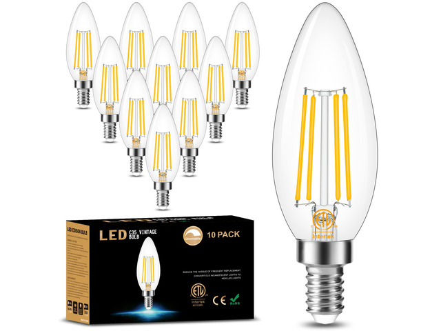 10 Pack Dimmable E12 LED Candelabra Bulb 3000K Soft White 60W 600LM CRI 85+ AC 120V Type B Bulb for Chandeliers, Ceiling Fans, Clear Glass Candle...