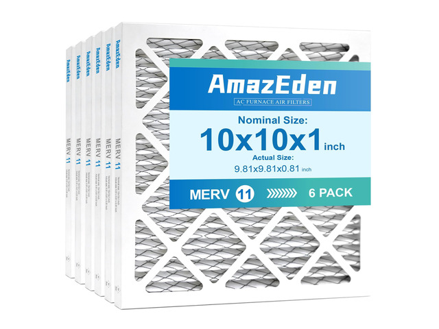 10x10x1 AC Air Filter MERV 11 (6-Pack) MPR 1000 FPR 7 HVAC Furnace Pleated Filters Dust Defense for Home Exact Dimensions: 9.81x9.81x0.81 Inch