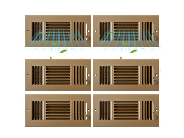 6 Pack Wall Vent Covers Interior Size 10 X 4 Inch, Brown Steel 3 Way Adjustable Air Flow, Steel Construction for Ceiling Sidewall Bathroom Office...