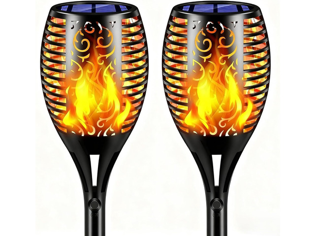 Flickering Flame Solar Torch Lights Outdoor, 43' Tall, 2 Pack Realistic 99-LED Flame Effect, Charges in 6-8 Hours, 10-12-Hour Runtime, IP65...