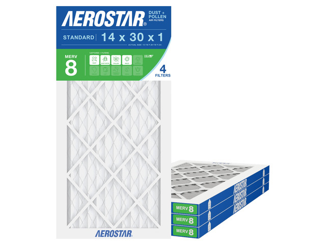 Air Filter 14x30x1 MERV 8 AC Filter, Furnace Filter, 4 Pack HVAC, Actual Size (13 7/8 x 29 7/8 x 3/4), MPR 600/FPR 5, For Dust, Pollen, Pet Dander...
