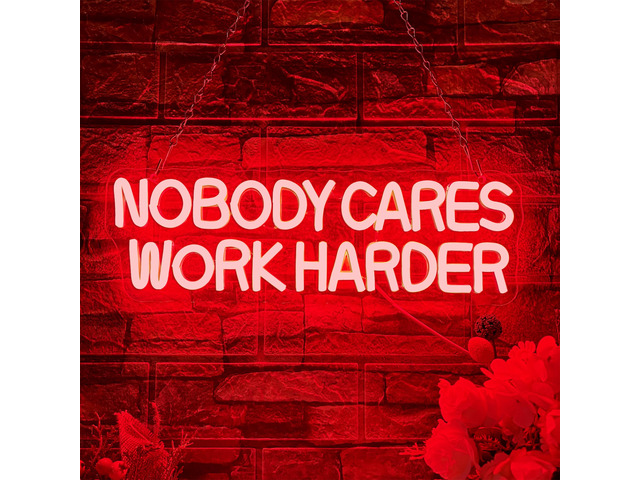 Nobody Cares Work Harder Neon Sign, Motivational Neon Light USB Powered Lnspirational LED Neon Light Wall Art, for Office Study Room Or Gym Teen...